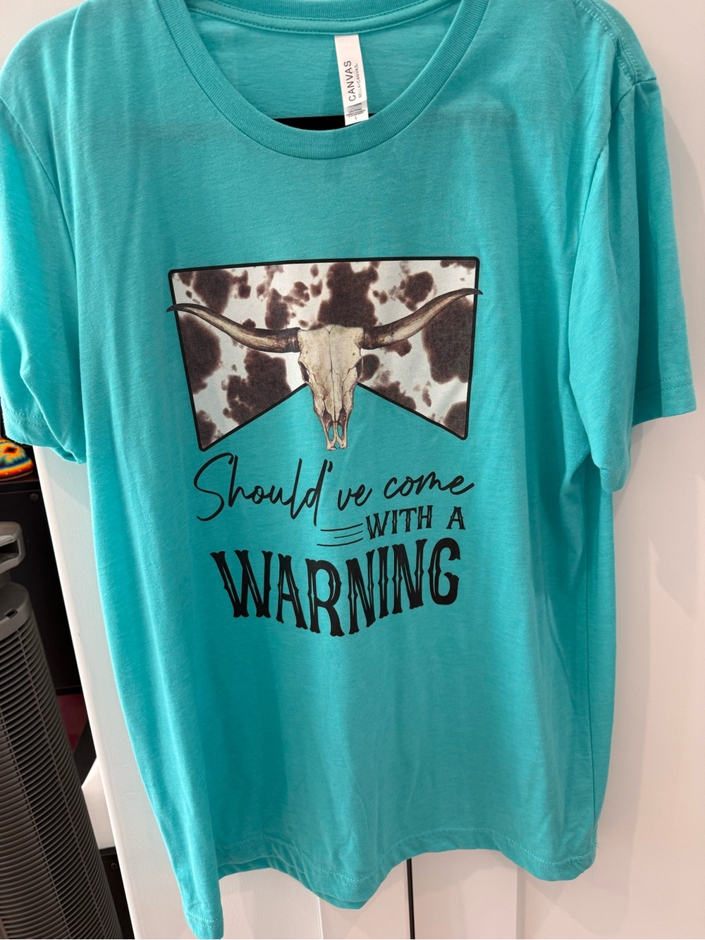 Turquoise Graphic Tee with Longhorn Skull